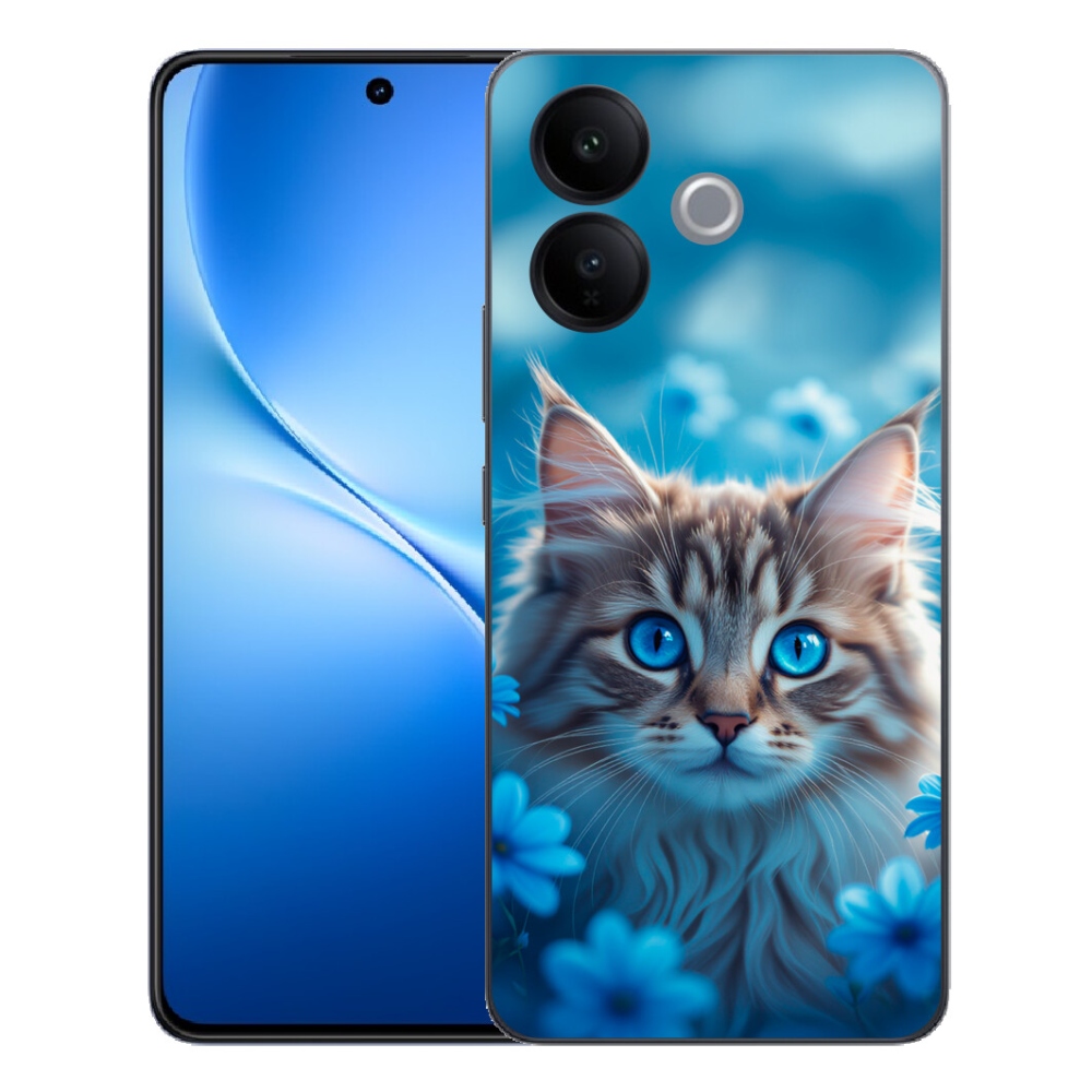 mmCase gél tok a Vivo V70 Lite 5G-hez – kiscica kék virágok között