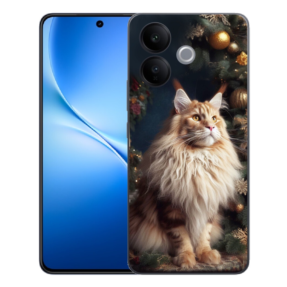 mmCase géltok a Vivo V70 Lite 5G-hez – macska a karácsonyfa mellett