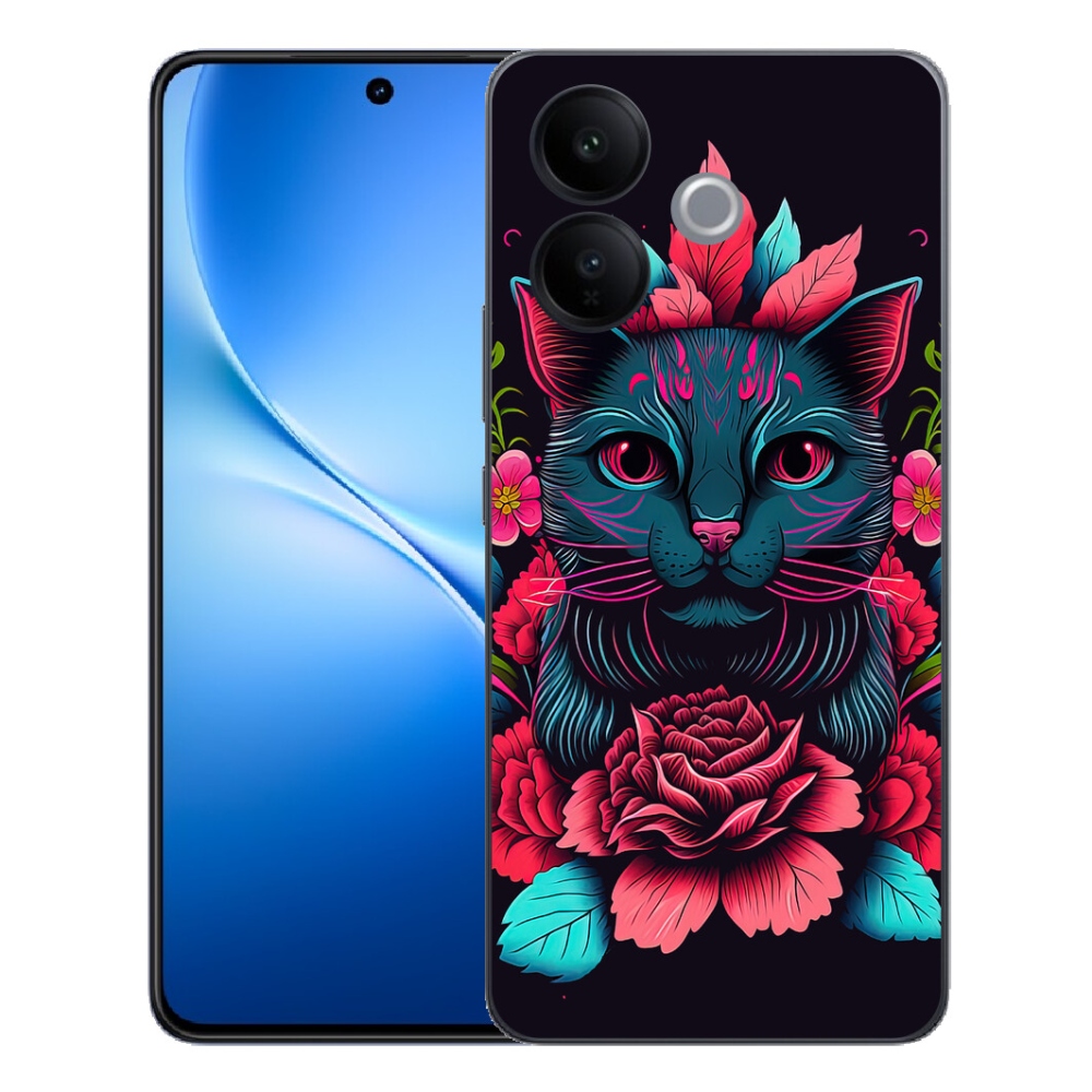 mmCase géltok a Vivo V70 Lite 5G-hez – virágok és macska