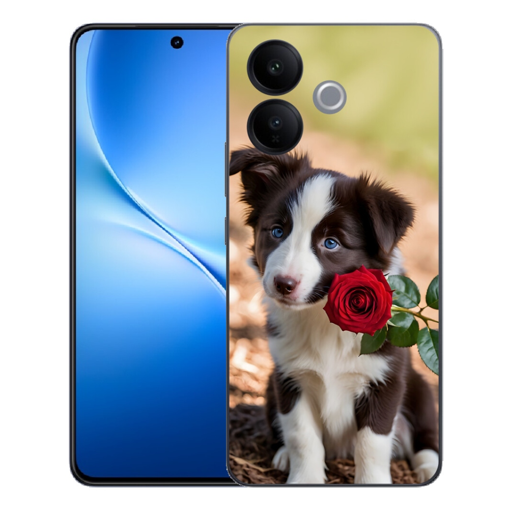 mmCase gél tok a Vivo V70 Lite 5G-hez – aranyos border collie rózsával