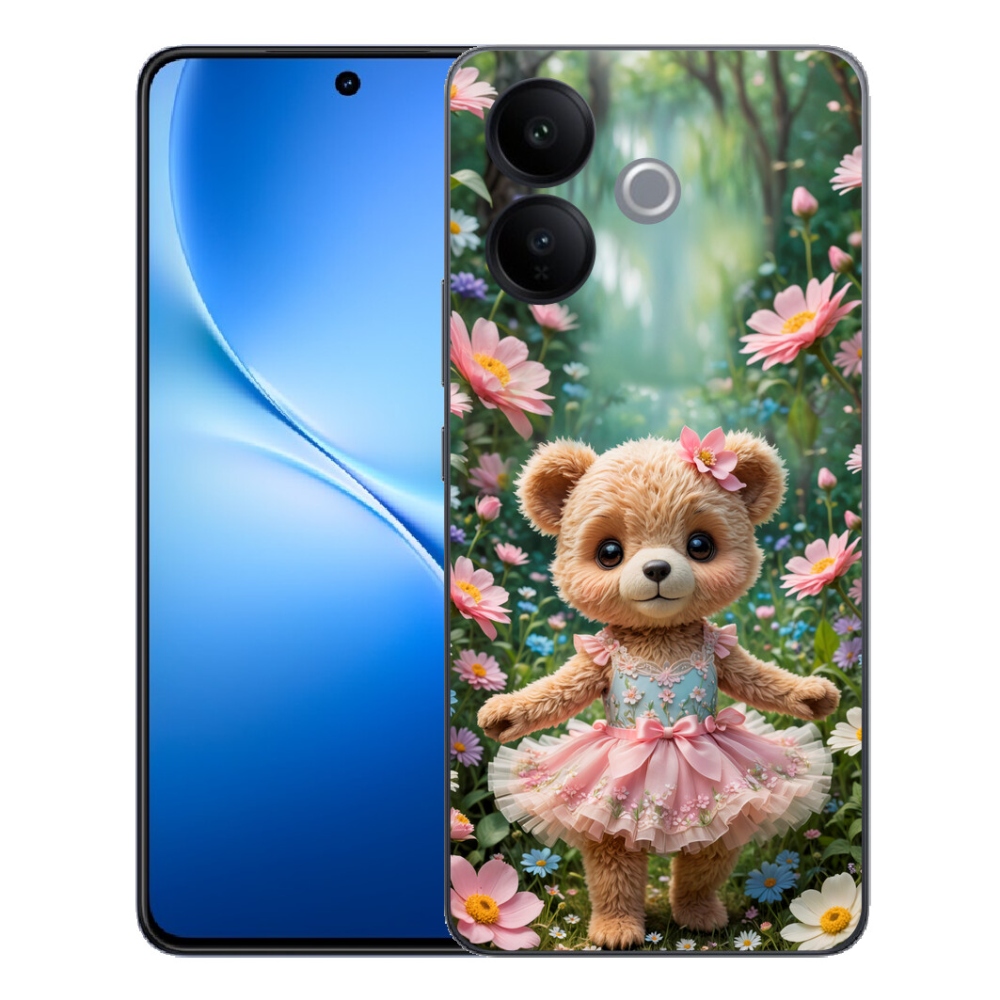 mmCase géltok a Vivo V70 Lite 5G-hez – aranyos mackó virágok között