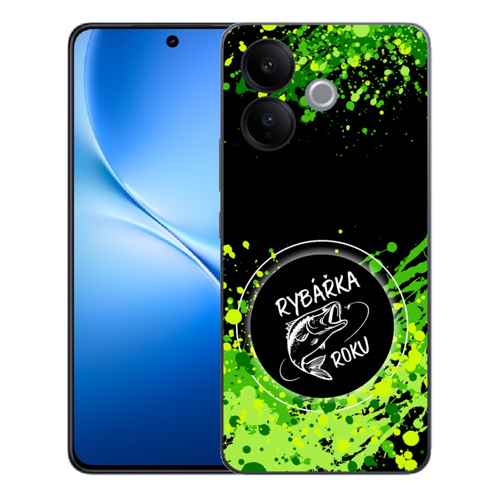 mmCase géltok a Vivo V70 Lite 5G-hez – „Az év horgásznője” fekete háttérrel
