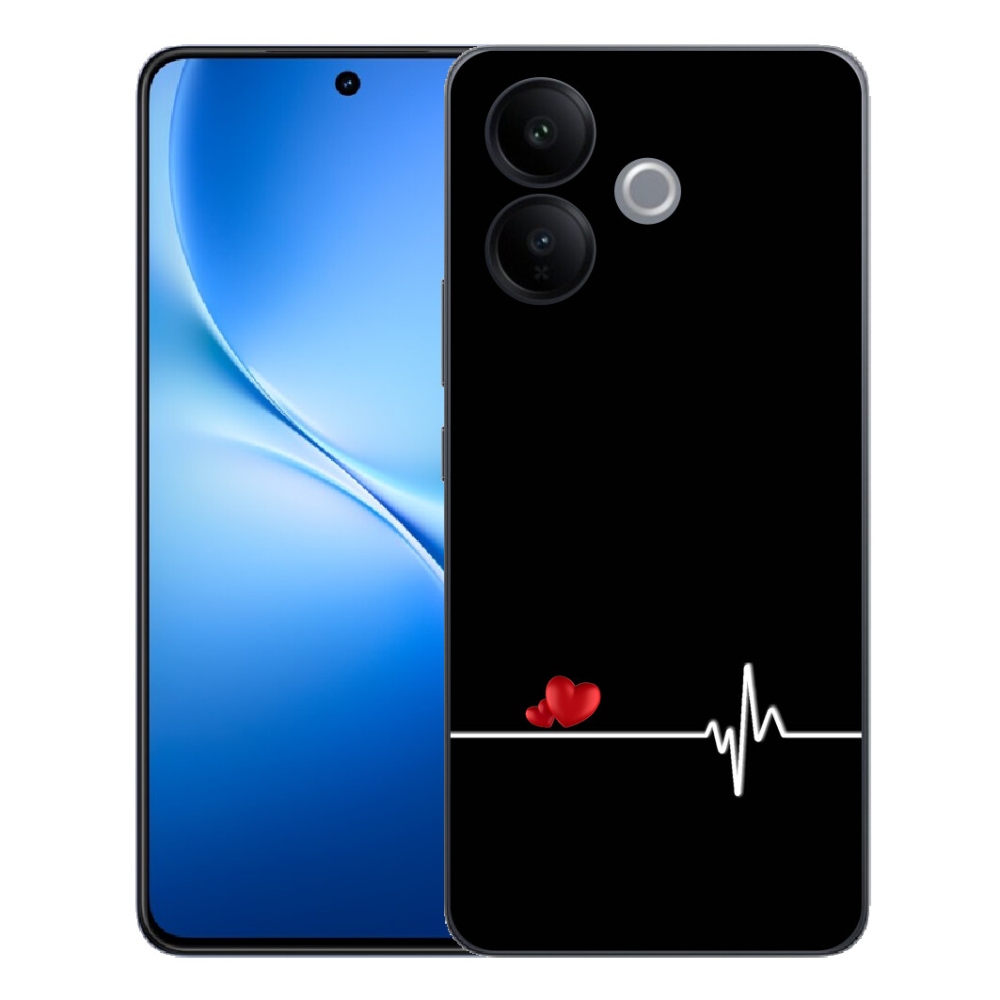 mmCase géltok a Vivo V70 Lite 5G-hez – szív és pulzus fekete háttérrel