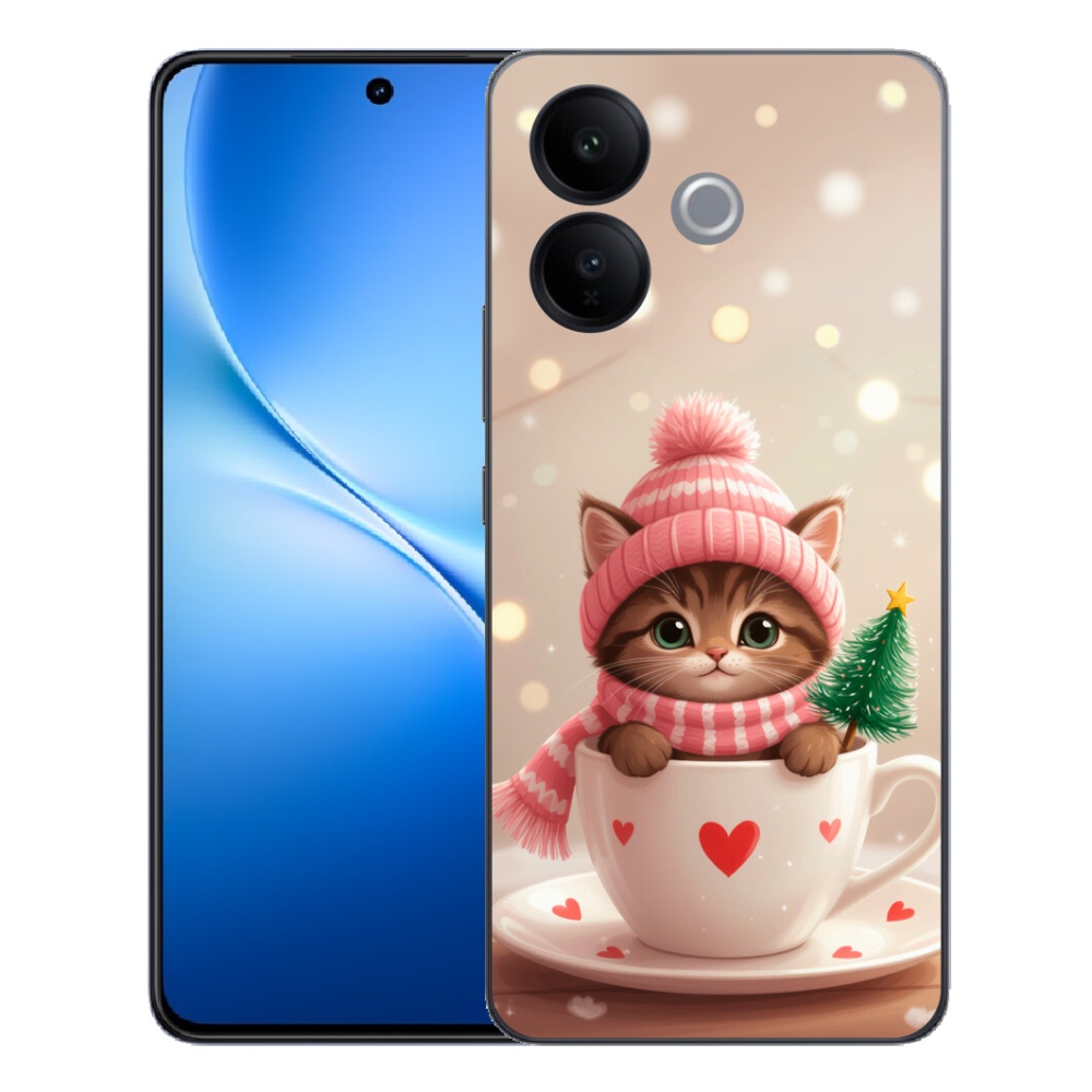 mmCase gél tok a Vivo V70 Lite 5G-hez – karácsonyi cica egy csészében