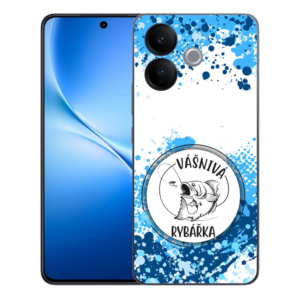 mmCase géltok a Vivo V70 Lite 5G-hez – szenvedélyes horgász, fehér háttérrel