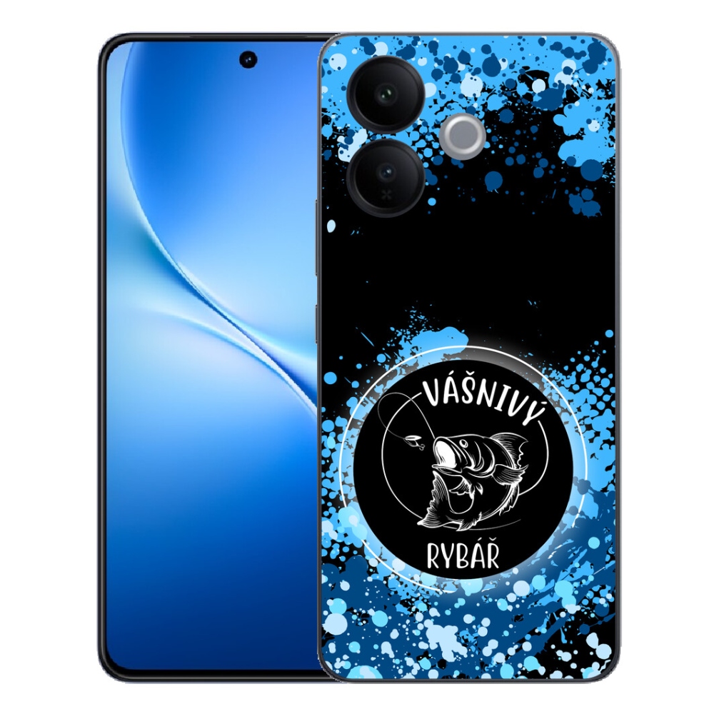 mmCase géltok a Vivo V70 Lite 5G-hez – szenvedélyes horgász, fekete háttérrel