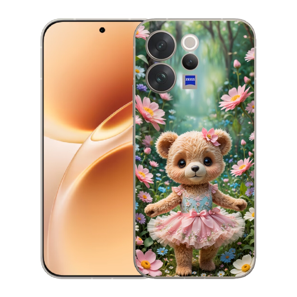 mmCase gél tok a Vivo V70-hez – aranyos mackó virágok között