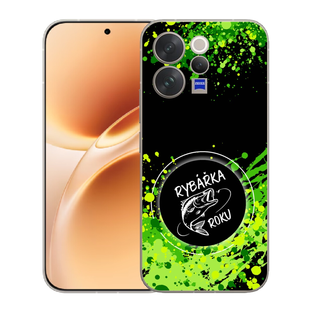 mmCase gél tok a Vivo V70-hez – „Az év horgásznője” fekete háttérrel