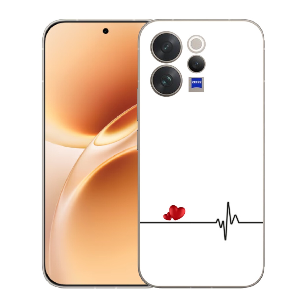 mmCase géltok a Vivo V70-hez – szív és pulzus fehér háttérrel