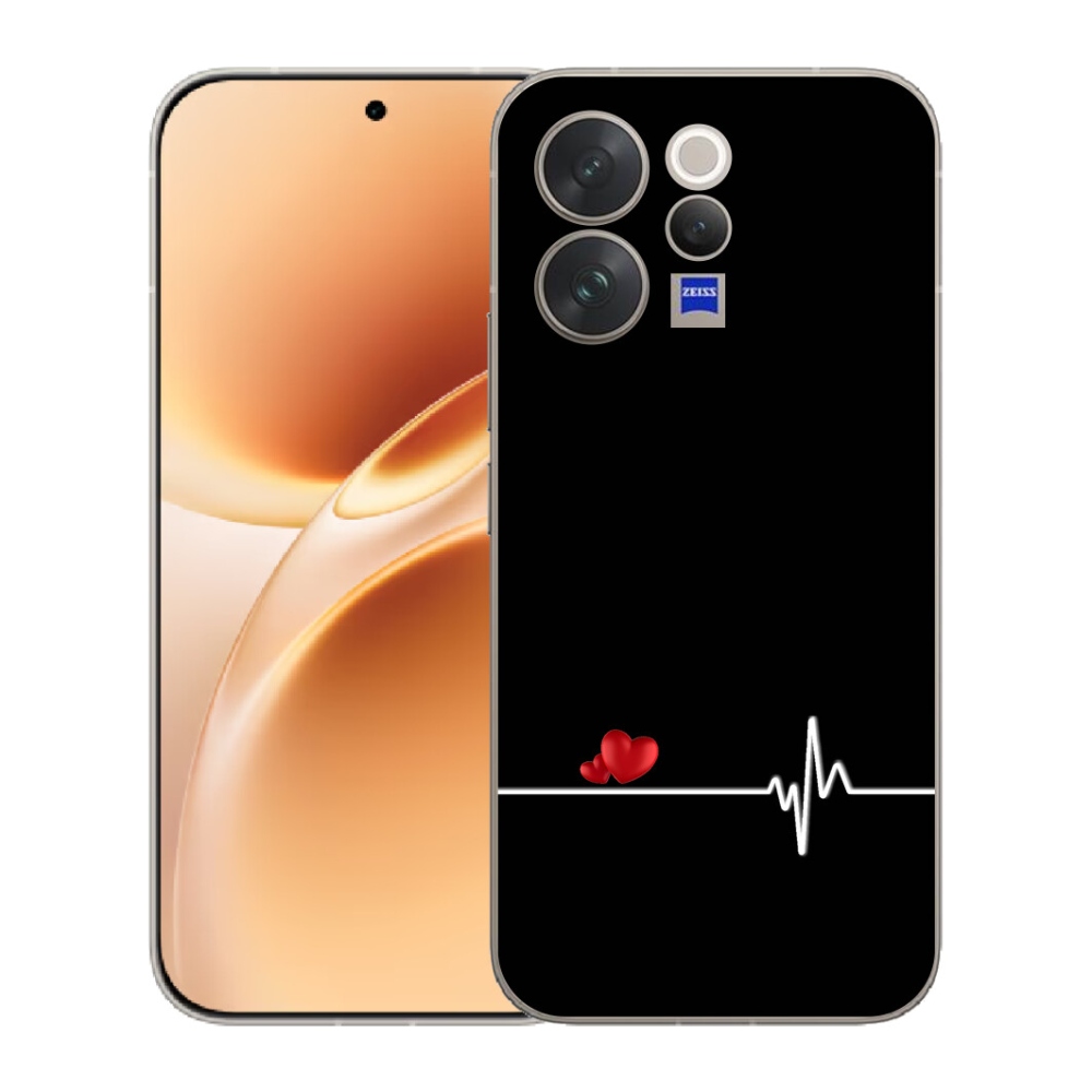 mmCase géltok a Vivo V70-hez – szív és pulzus fekete háttérrel