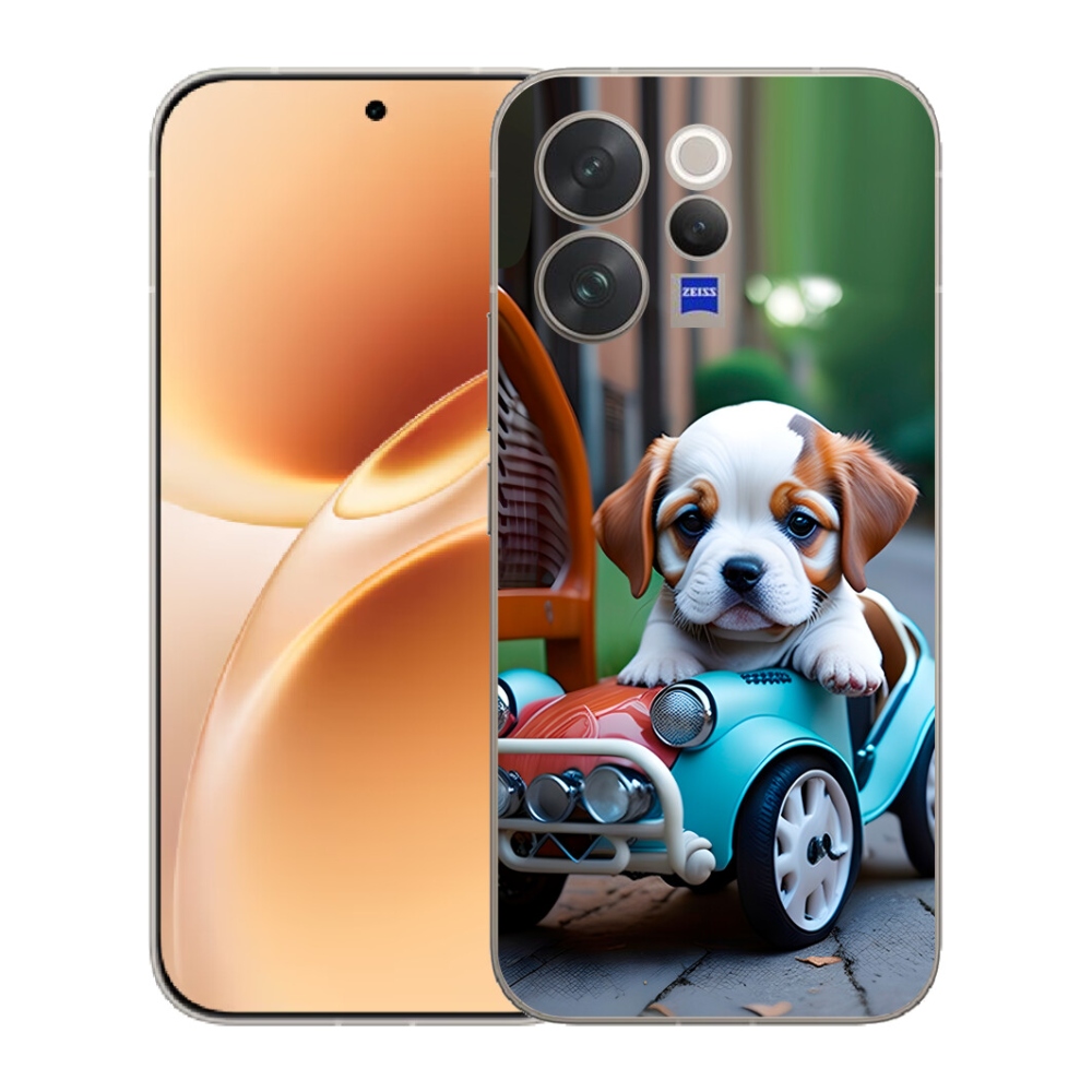 mmCase géltok a Vivo V70-hez – kiskutya egy retro autóban