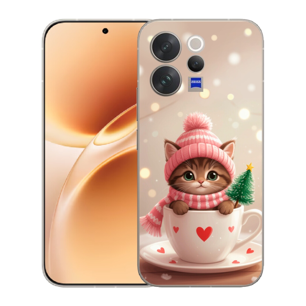 mmCase gél tok a Vivo V70-hez – karácsonyi cica egy csészében