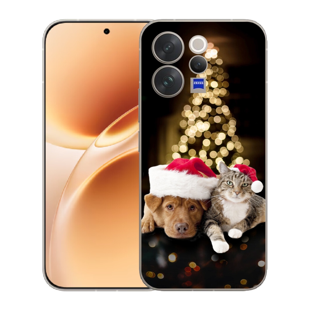 mmCase gél tok a Vivo V70-hez – karácsonyi kutya és macska