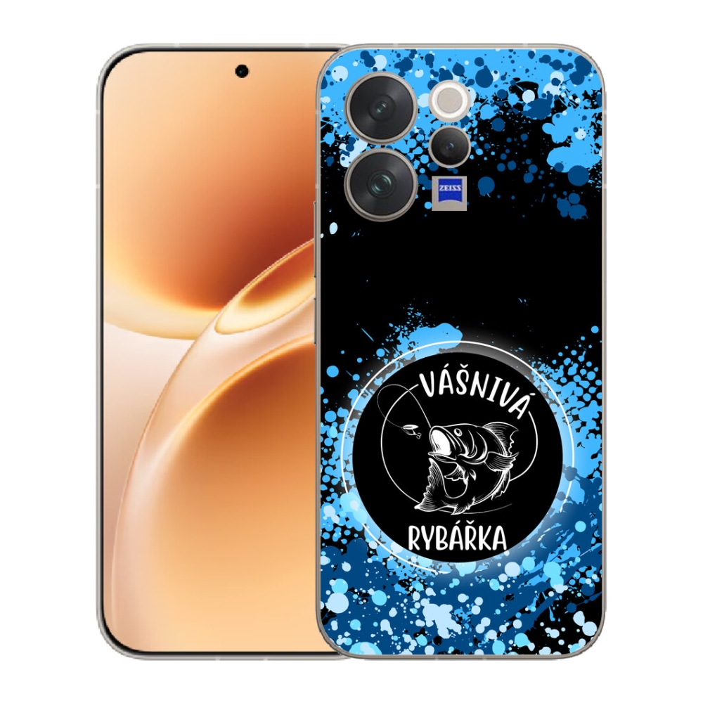 mmCase géltok a Vivo V70-hez – szenvedélyes horgász, fekete háttérrel