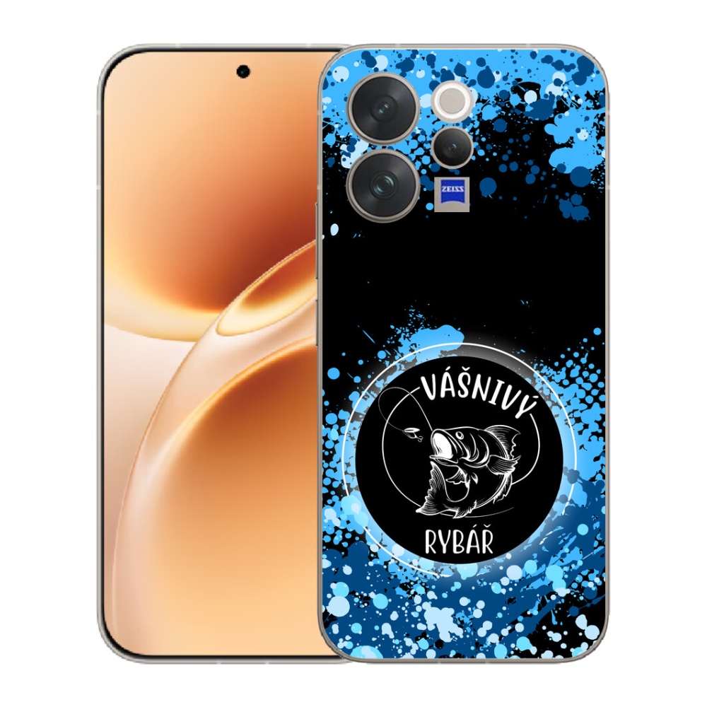 mmCase gél tok a Vivo V70-hez – szenvedélyes horgász, fekete háttérrel