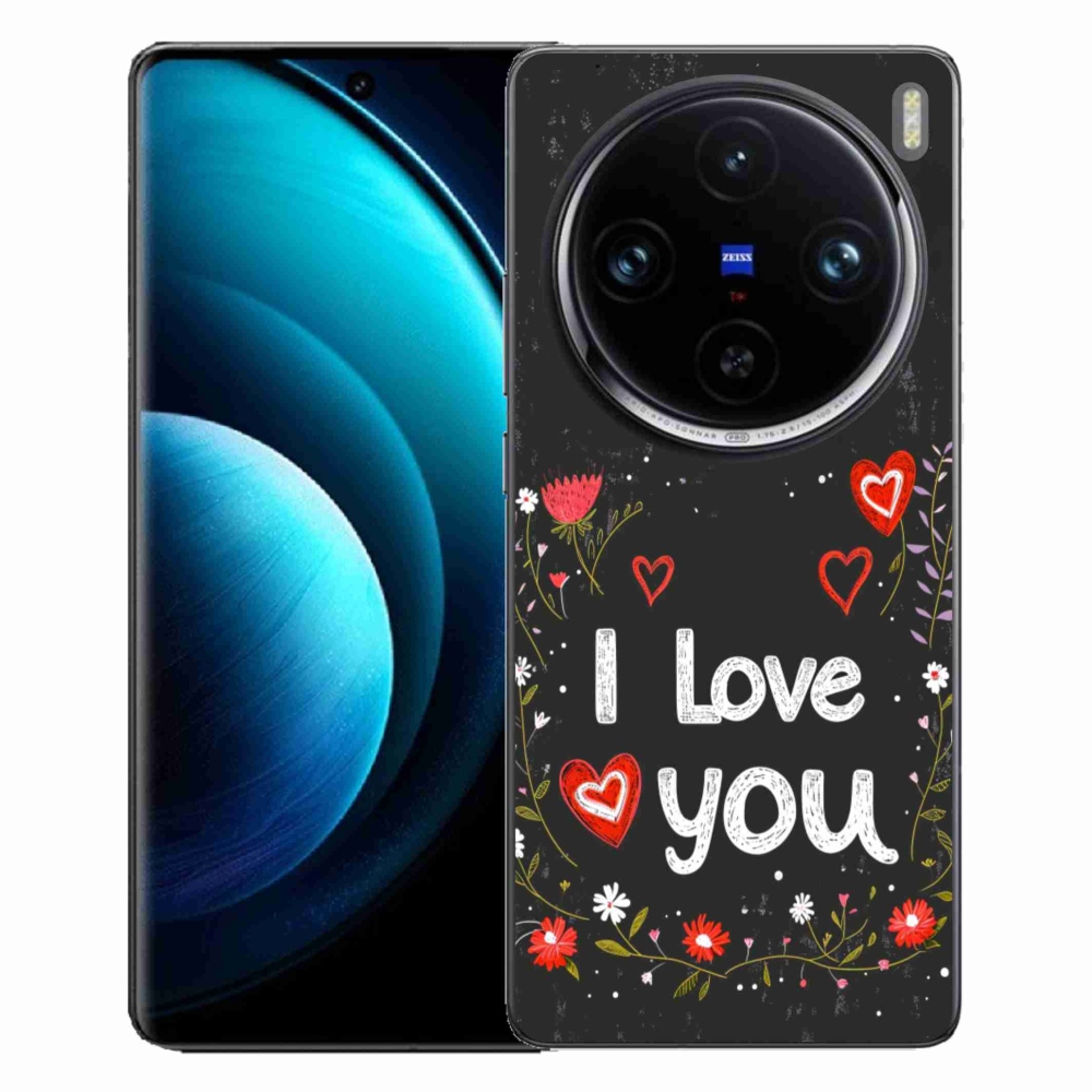 Zselés borítás mmCase a Vivo X100 Pro 5G készülékhez - Szeretlek fekete háttérrel