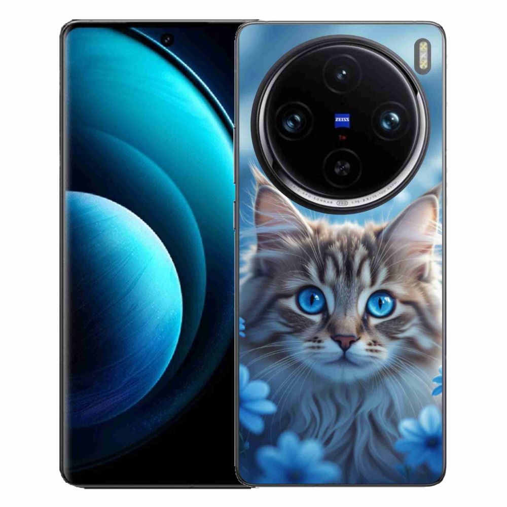 mmCase gél tok a Vivo X100 Pro 5G-hez – kiscica kék virágok között
