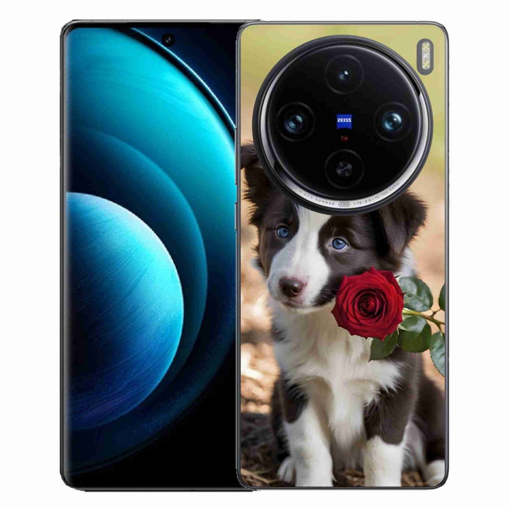 mmCase gél tok a Vivo X100 Pro 5G-hez – aranyos border collie rózsával