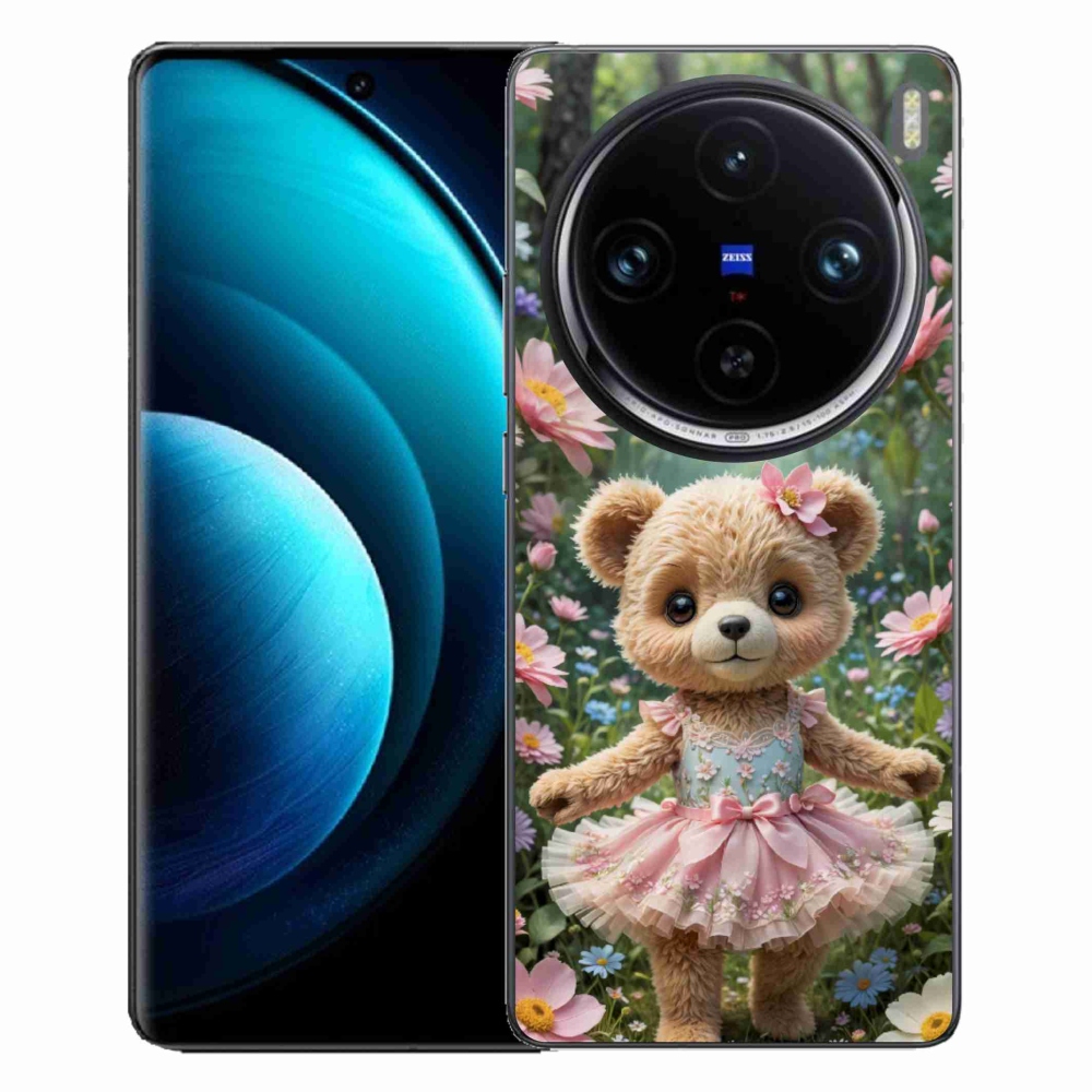 mmCase gél tok a Vivo X100 Pro 5G-hez – aranyos mackó virágok között