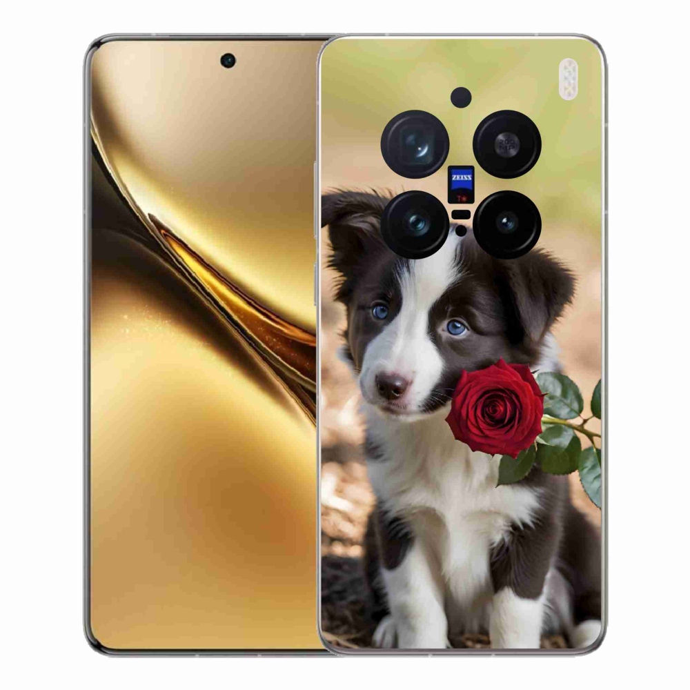 mmCase gél tok a Vivo X200 Pro 5G-hez – aranyos border collie rózsával