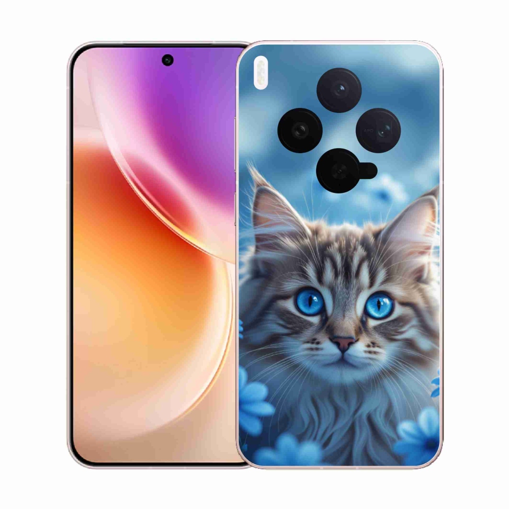 Zselés borító mmCase a Vivo X300 5G készülékhez - kék virágos cica