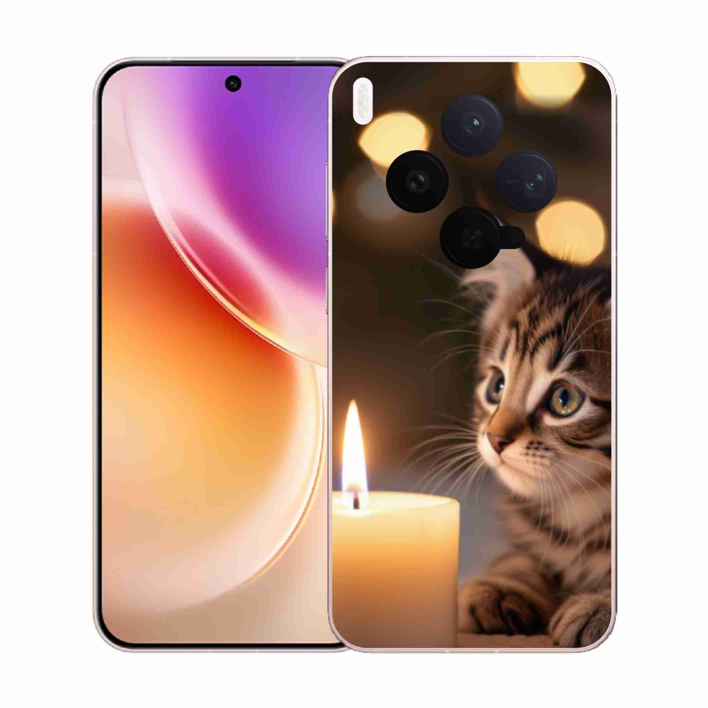 Zselés borítás mmCase a Vivo X300 5G-hez - cica és gyertya