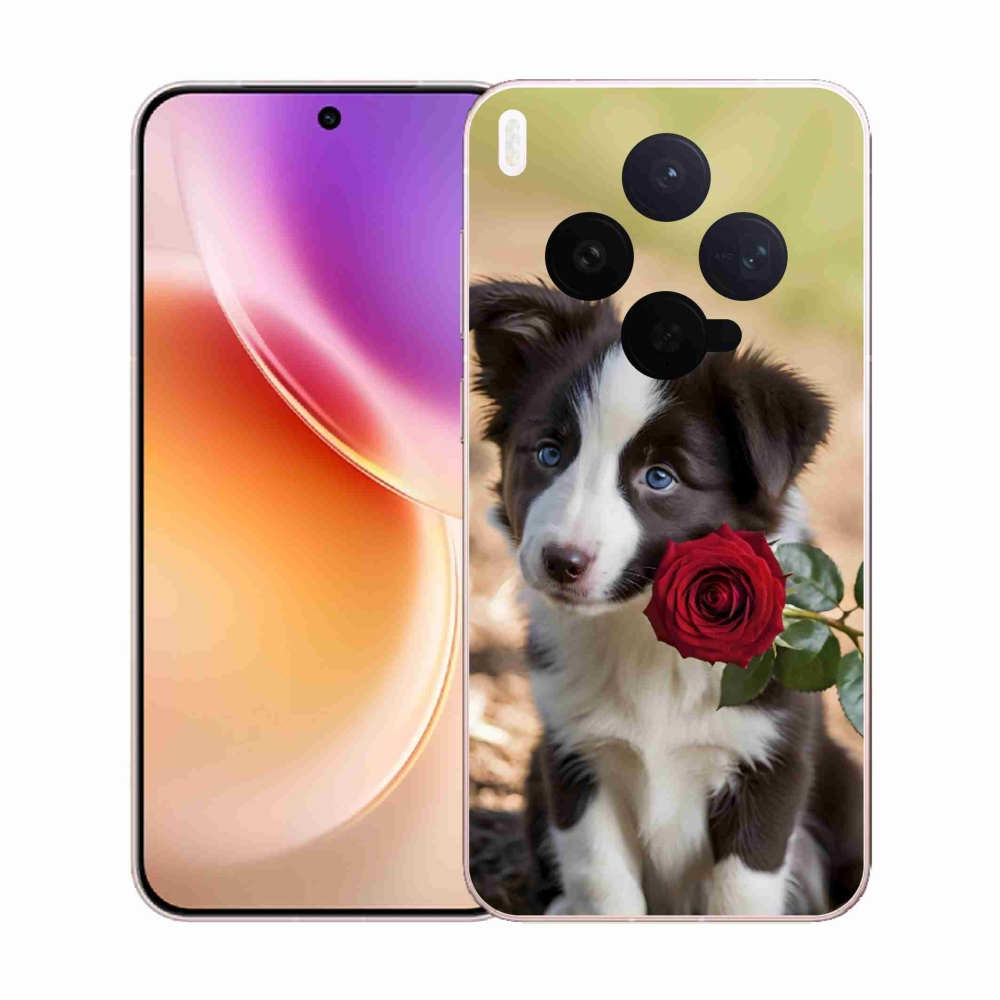 Zselés borítás mmCase a Vivo X300 5G készülékhez - aranyos border collie rózsával