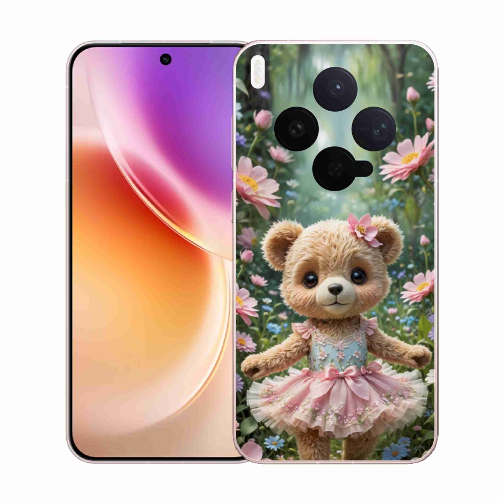 Gél borítás mmCase a Vivo X300 5G-hez - aranyos mackó virágokkal