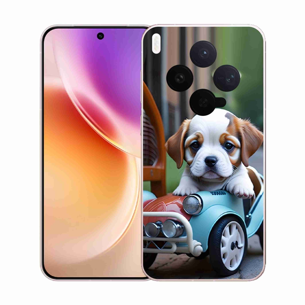 Gél borítás mmCase a Vivo X300 5G-hez - kiskutya retro autóban