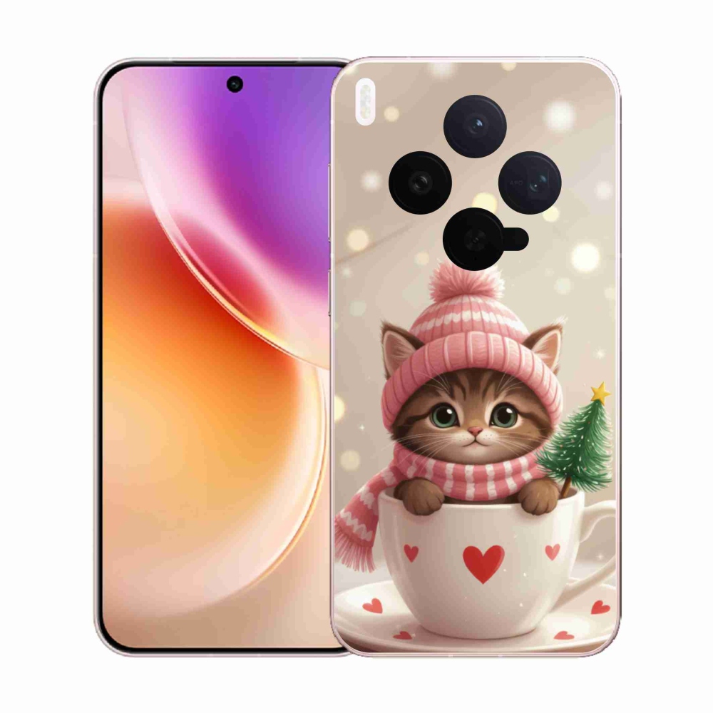 Zselés borítás mmCase a Vivo X300 5G-hez - Karácsonyi cica a csészében