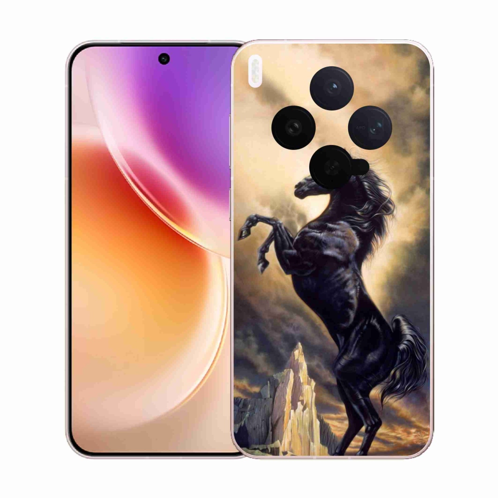 Zselés borító mmCase a Vivo X300-hoz - fekete rajzfilm ló