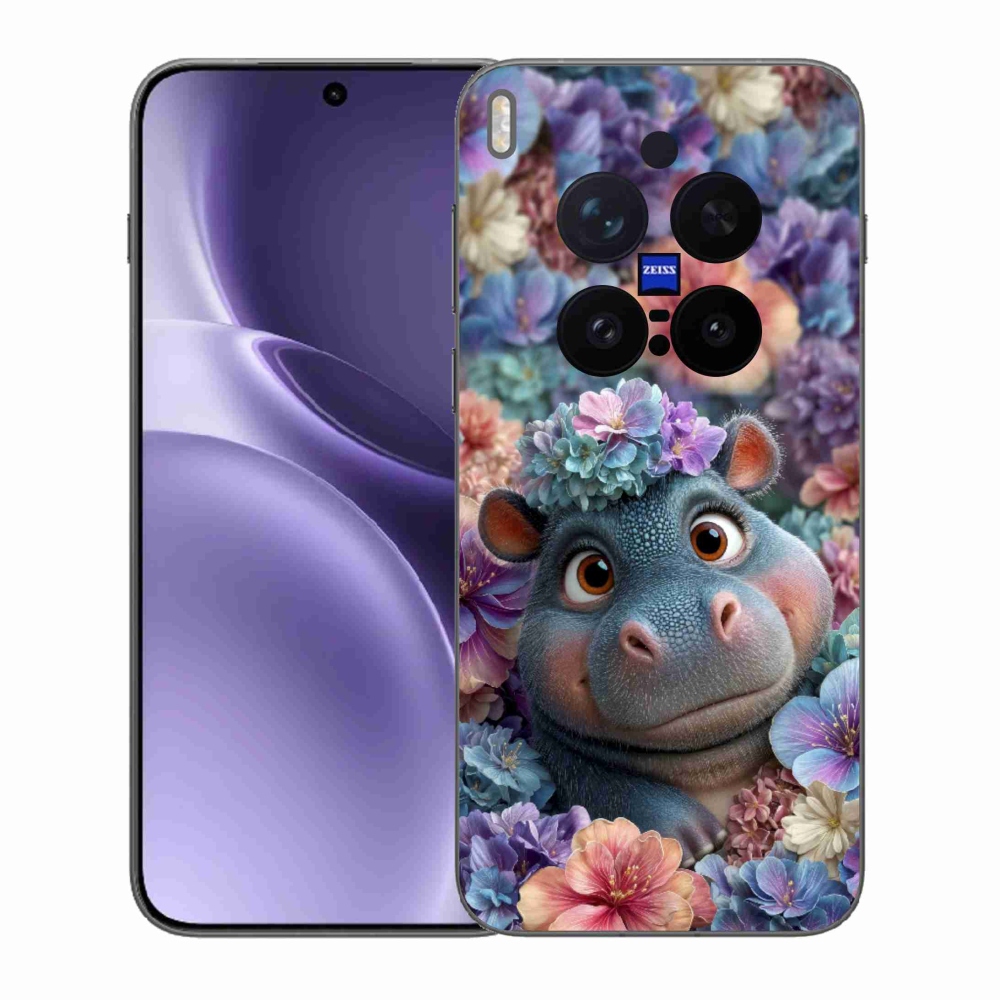 Zselés borítás mmCase a Vivo X300 Pro 5G készülékhez - víziló virágokban