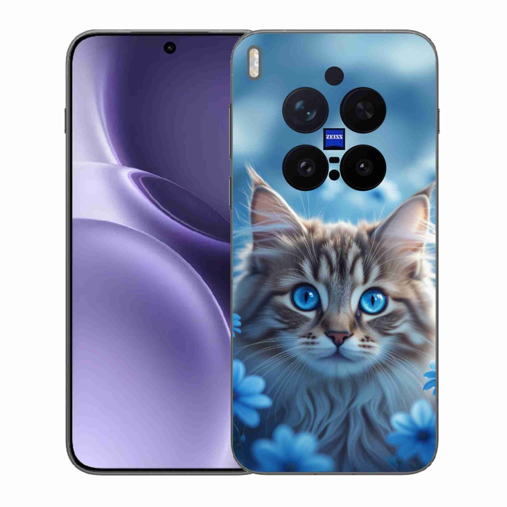 Zselés borítás mmCase a Vivo X300 Pro 5G készülékhez - kék virágos cica