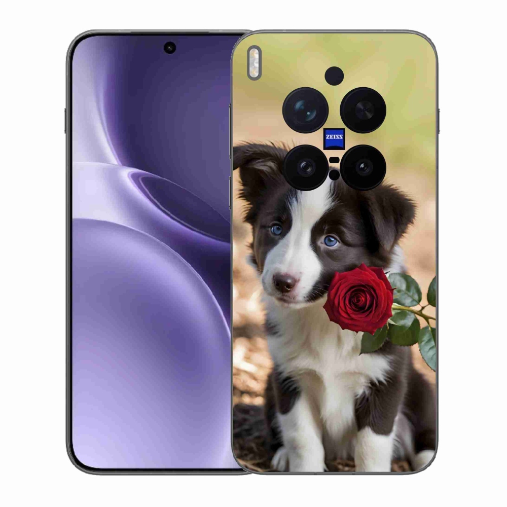Gél borítás mmCase a Vivo X300 Pro 5G készülékhez - aranyos border collie rózsával