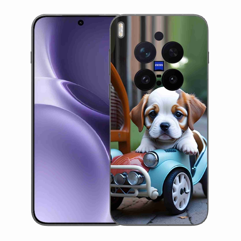 Gél borítás mmCase a Vivo X300 Pro 5G-hez - kiskutya retro autóban