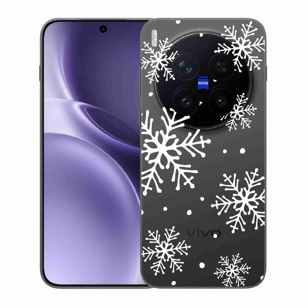 Zselés borítás mmCase a Vivo X300 Pro készülékre - fehér pelyhek átlátszó háttéren