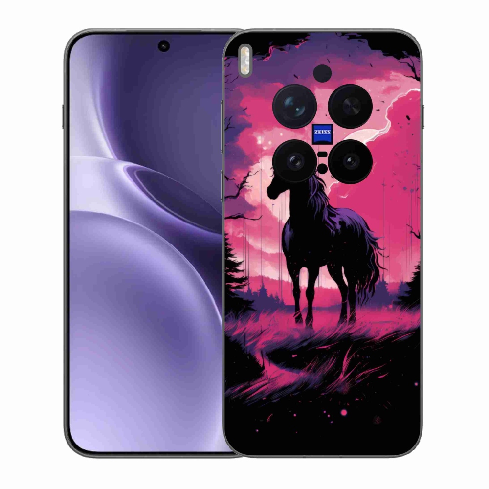 Zselés borítás mmCase a Vivo X300 Pro-hoz - fekete rajzfilm ló 1