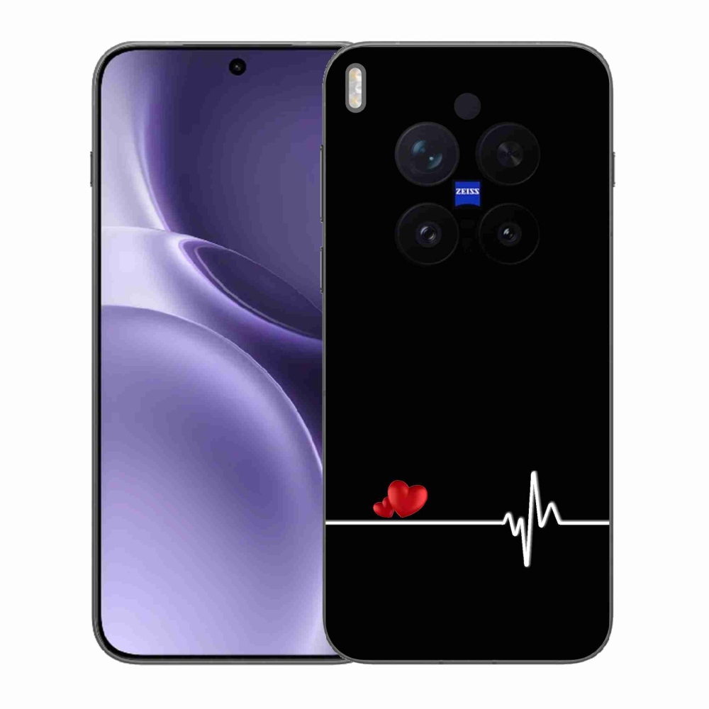 Gél borítás mmCase a Vivo X300 Pro készülékre - szív és szívverés fekete háttérrel