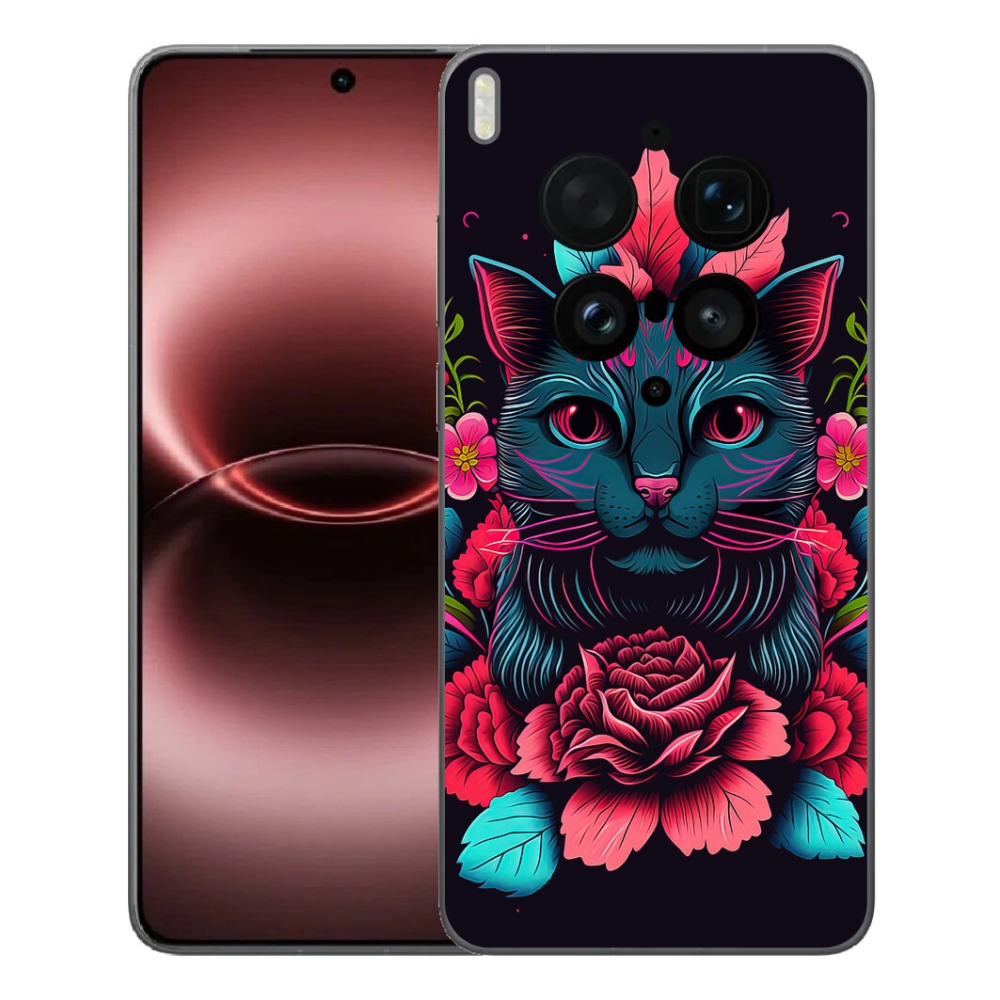 mmCase gél tok a Vivo X300 Ultra-hoz – virágok és macska