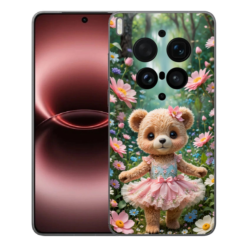 mmCase gél tok a Vivo X300 Ultra-hoz – aranyos mackó virágok között