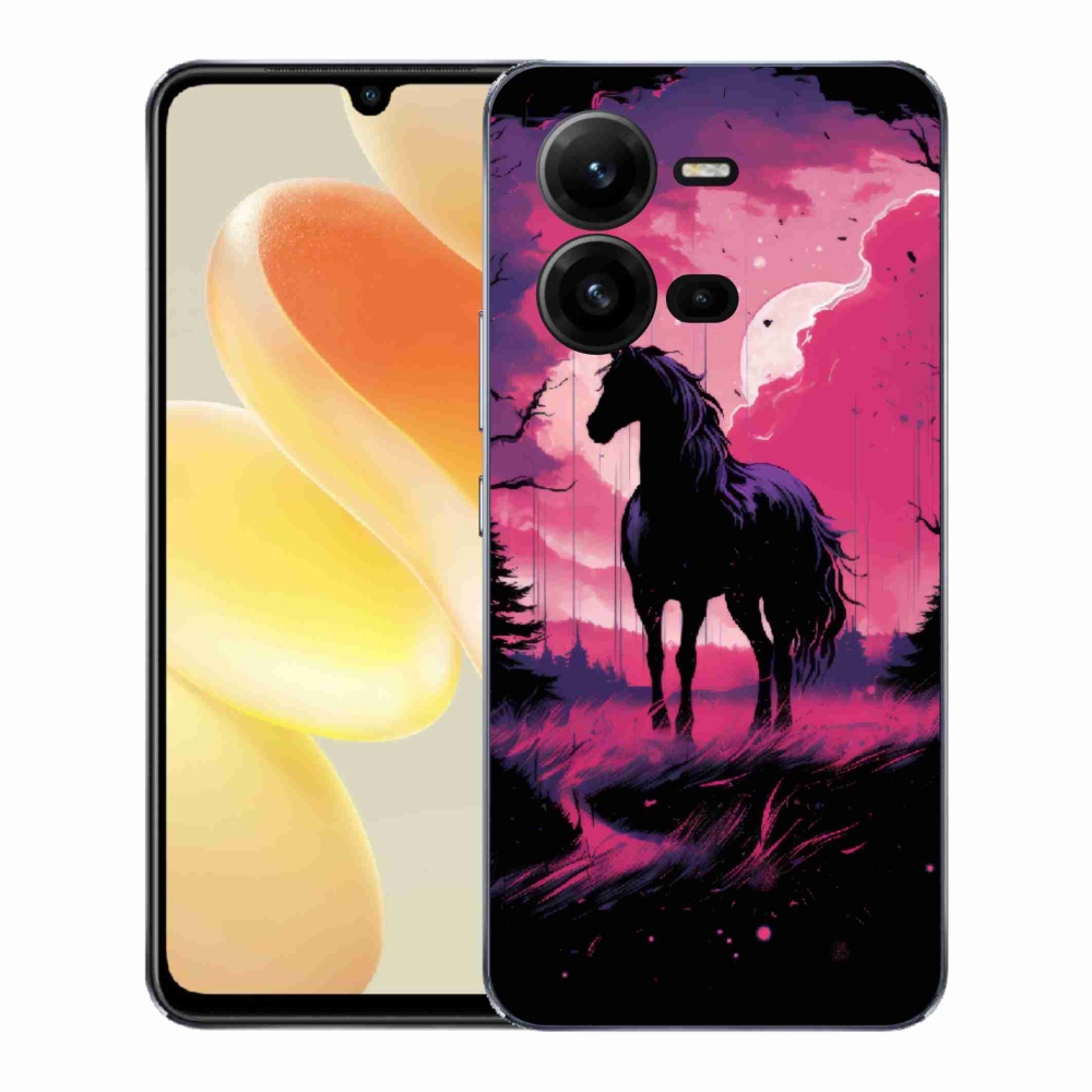 Zselés borítás mmCase a Vivo X80 Lite-hoz - fekete rajzfilm ló 1