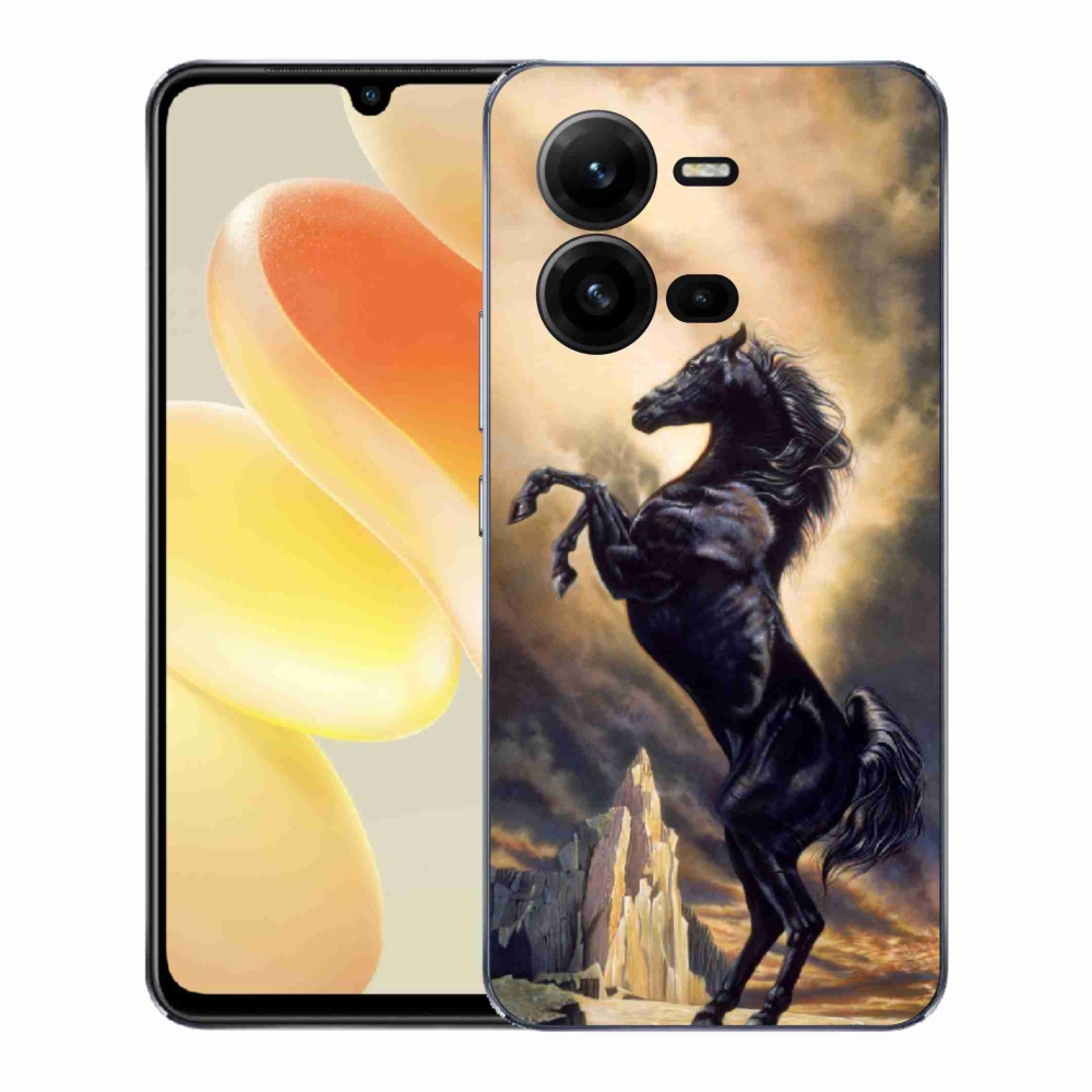 Gél borító mmCase a Vivo X80 Lite készülékhez - fekete rajzfilm ló
