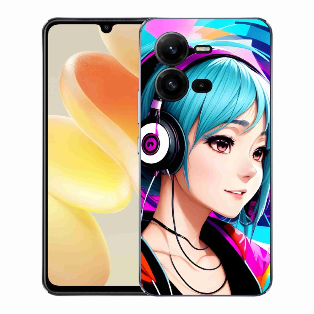 Gél borítás mmCase a Vivo X80 Lite-on - lány fejhallgatóval