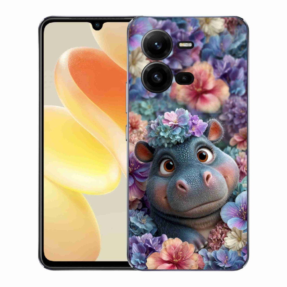 Zselés borítás mmCase a Vivo X80 Lite készülékhez - víziló virágokban