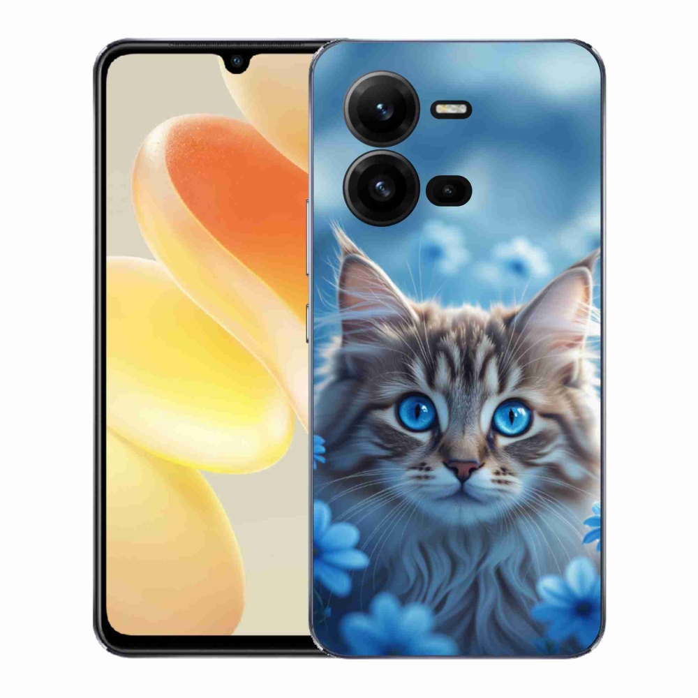 Gél borítás mmCase a Vivo X80 Lite készülékhez - kék virágos cica