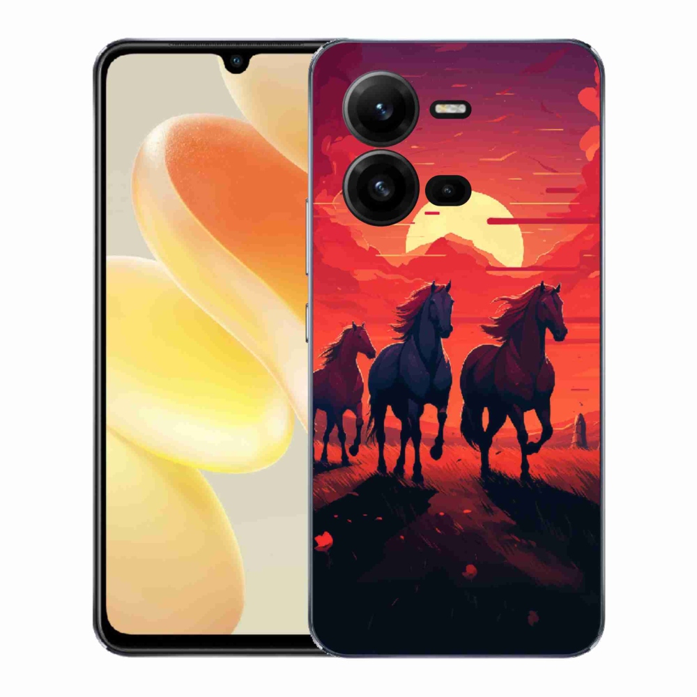 Gél borítás mmCase a Vivo X80 Lite-on - lovak és naplemente