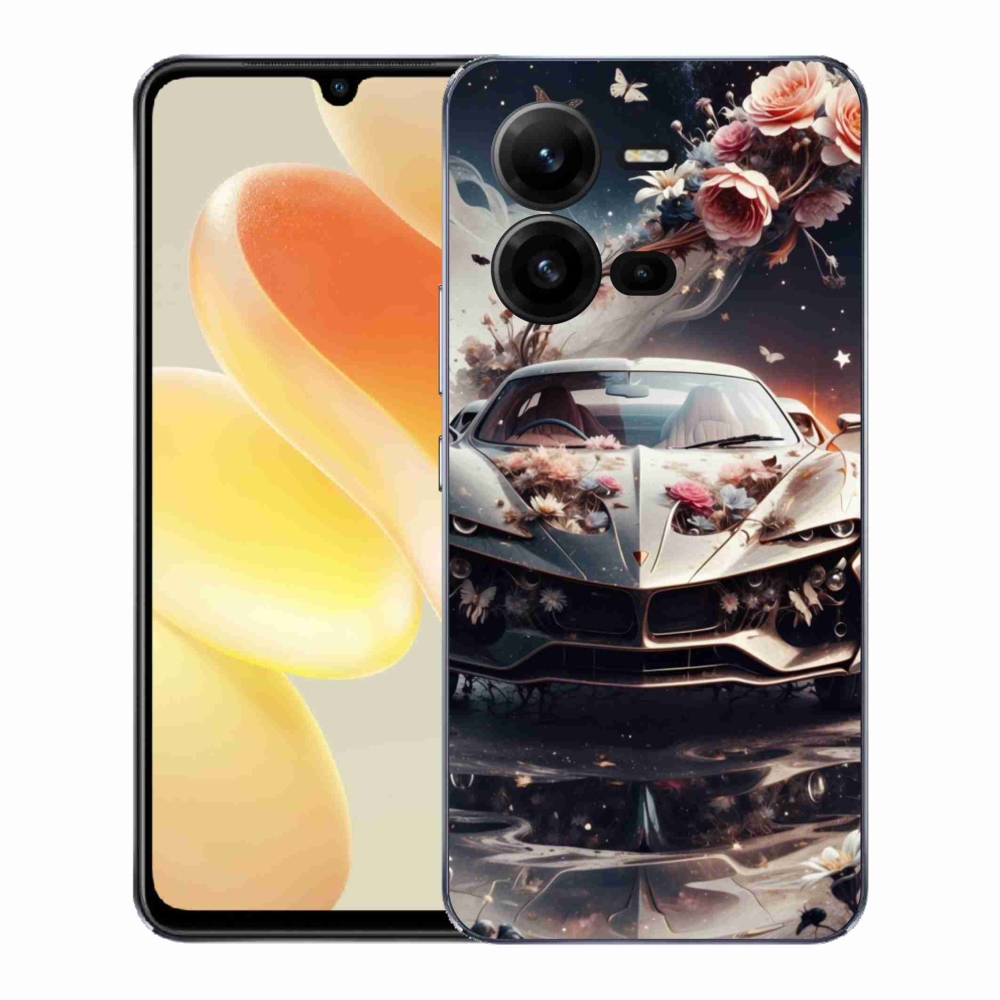 Gél borító mmCase a Vivo X80 Lite-hoz - virágos sportkocsi