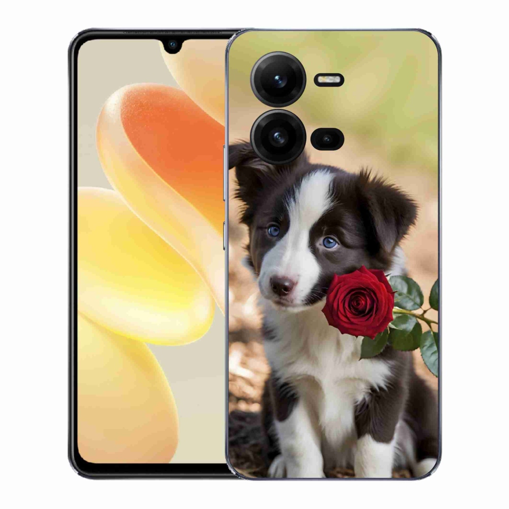 Gél borítás mmCase a Vivo X80 Lite készülékhez - aranyos border collie rózsával