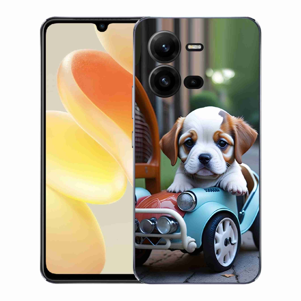 Gél borítás mmCase a Vivo X80 Lite-hoz - kiskutya a retro autóban