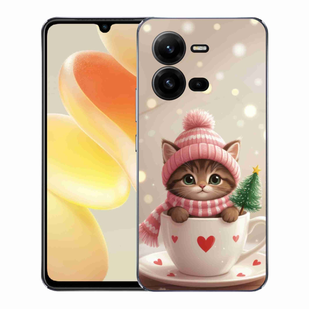 Gél borítás mmCase a Vivo X80 Lite készülékhez - Karácsonyi cica a csészében
